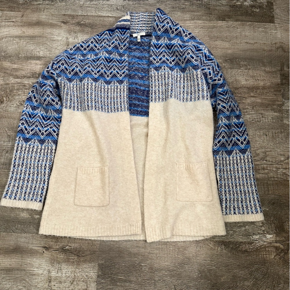 Joie Oversized Fair Isle Cardigan in Blue and Cream